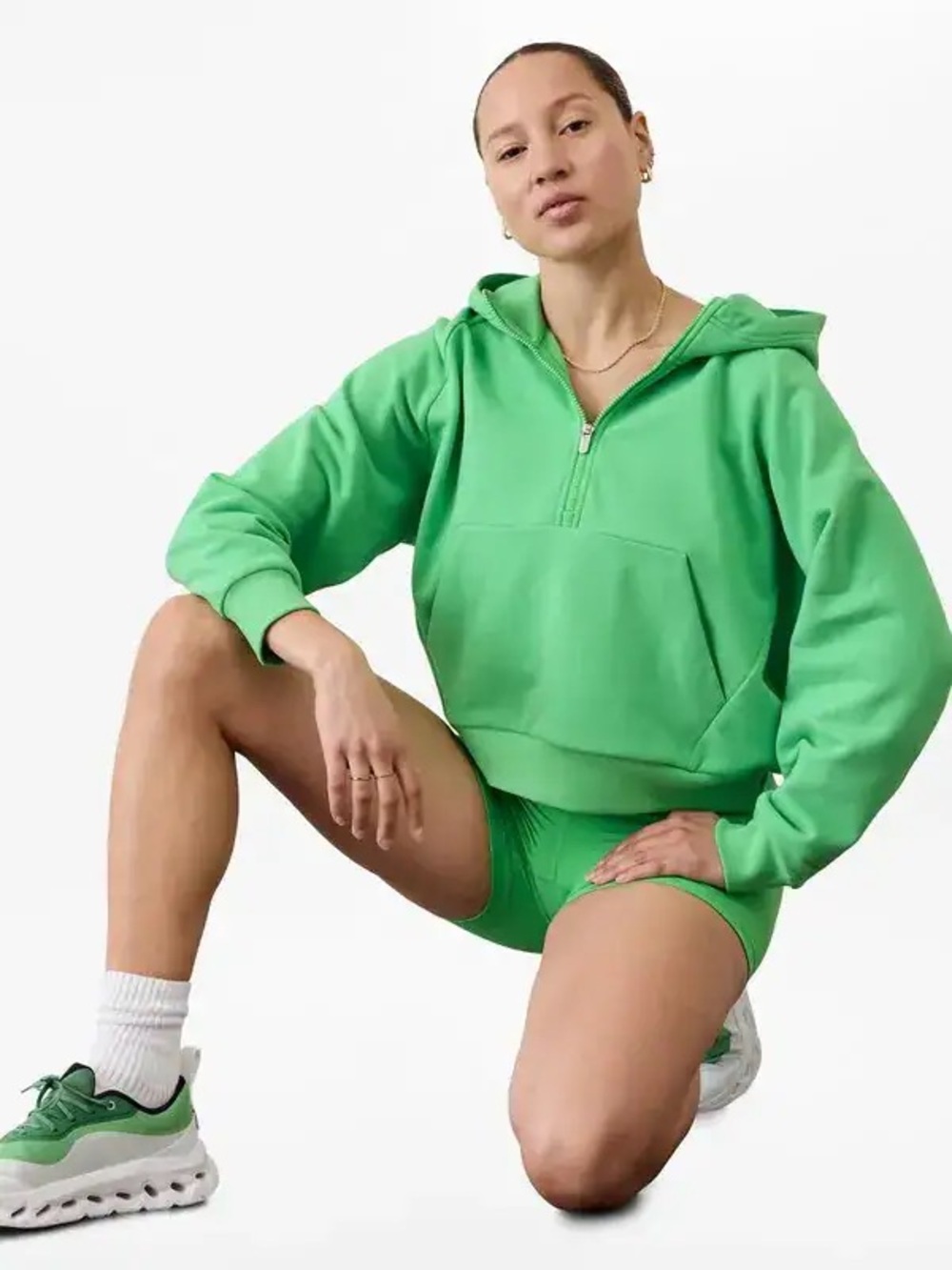 Athleta Forever Fleece 1/2 Zip Up Hoodie Jacket | Light Green | XS